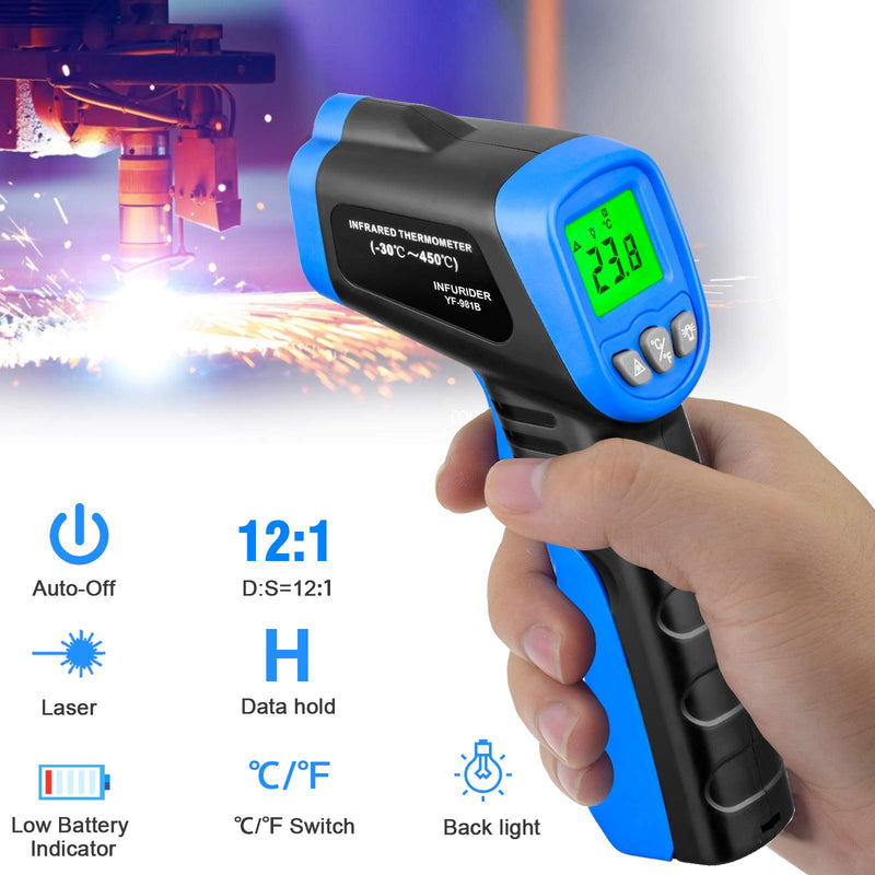 [Australia - AusPower] - Infrared Thermometer Gun, INFURIDER Temperature Gun Measures Temp from -58℉ to 842℉ with Backlit Display, Laser Thermometer Gun, Meat Thermometer, Pizza Oven Accessories, Digital Infrared Thermometer 981B 