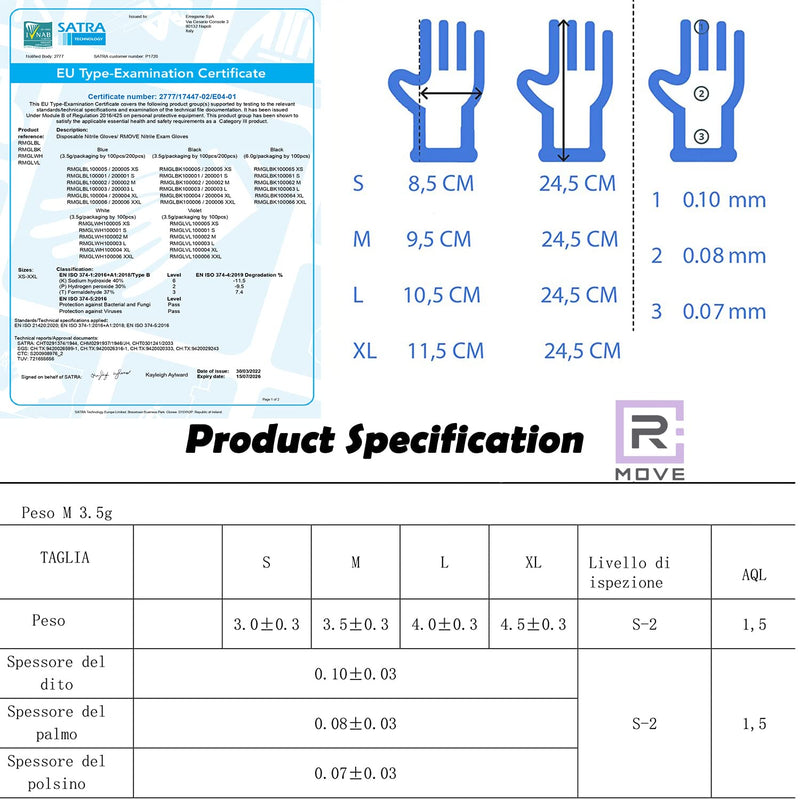R MOVE Pack of 200 Disposable Gloves, Black, XL Nitrile Gloves, Rubber Gloves, Disposable Medical Examination Gloves, Powder-Free (200, Black, XL) Waist XL
