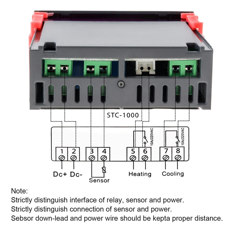 [Australia - AusPower] - STC-1000 Digital Temperature Controller DC 12V 10A Digital LED Temperature Controller with NTC Sensor Probe Heating Cooling Centigrade Thermostat 2 Relays Output 