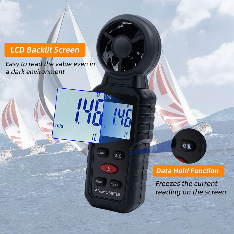 [Australia - AusPower] - Mcbazel 3 in 1 Handheld Digital Anemometer Wind Gauge Wind Gauge for Measuring Wind Speed Temperature Windchill for HAVC Drone Sailing Fishing 