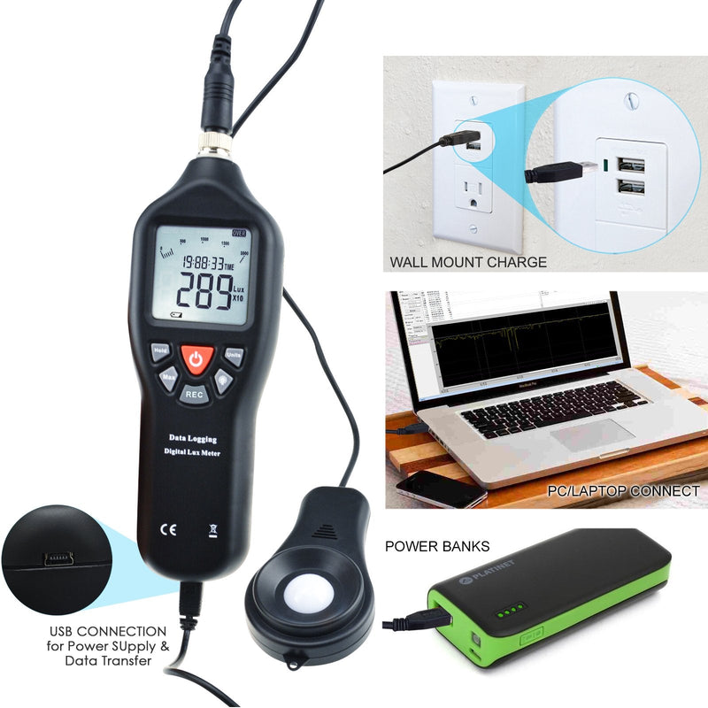[Australia - AusPower] - Digitaler Licht Lux Meter mit Datenprotokollierung. Messbereich 0 bis 200.000 Lux mit Abnehmbaren Sensoren zur Messung der Lichtverschmutzung im Freien und im Haushalt 