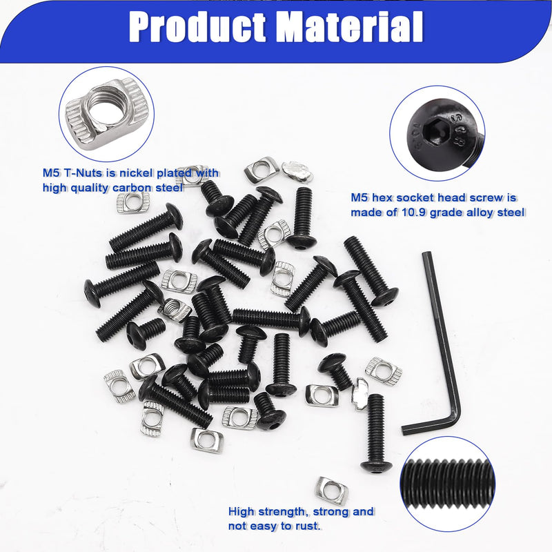 [Australia - AusPower] - Taiss 210PCS M5 T-Nuts Screws Kit,Hammer Head T Slot Nut for 2020 Series Aluminum Extrusion,M5 Button Head Socket Cap Head Screws,Nut and Screw Kits 210PCS T-Nuts Screw Kit 