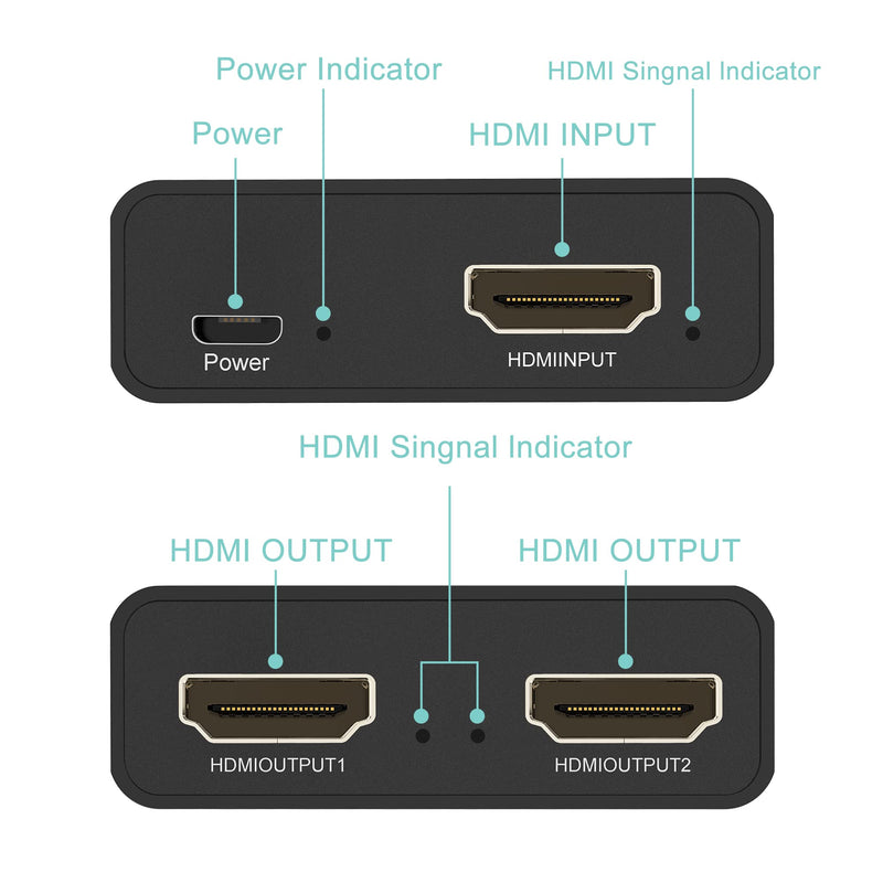[Australia - AusPower] - HDMI Splitter with HD HDMI Cable, 1 in 2 Out 4K HDMI Splitter for Full HD 4K@30HZ 1080P 3D Splitter (1 HDMI Source to 2 HDMI Displays) 1x2 