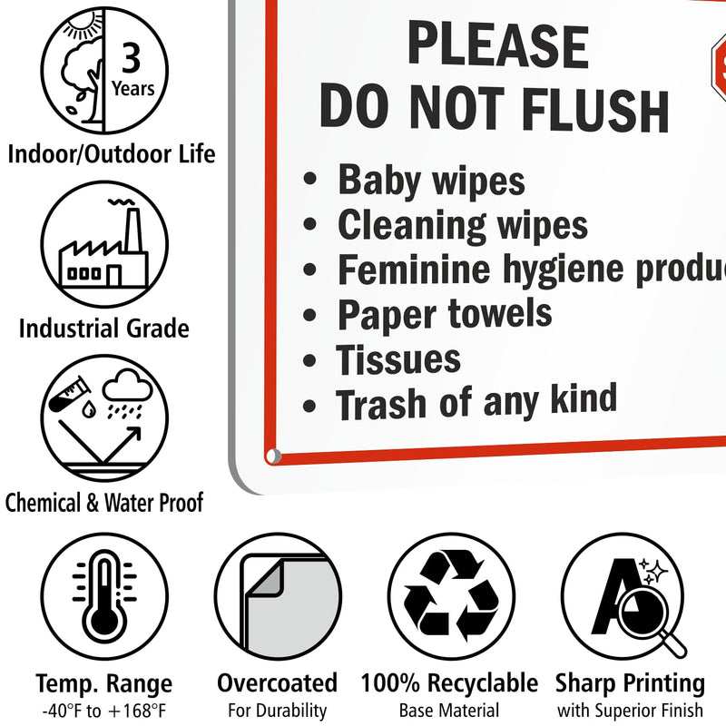 [Australia - AusPower] - SmartSign 2-Pack 'Please Do Not Flush Wipes/Feminine Hygiene Products/Paper Towels/Tissues/Trash' Bathroom Sign with Funny STOP Symbol - 7" x 10", 55 mil HDPE Plastic, Red/Black/White, USA-Made 7" x 10" - Plastic (Pack of 2) 