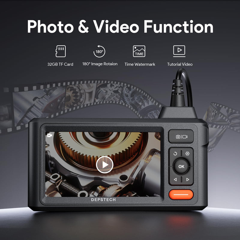 [Australia - AusPower] - DEPSTECH Inspection Endoscope Camera with Lights: 1080P Triple Lens Snake Camera with 5" Screen and 16.5FT Flexible Cable, Waterproof Industrial Borescope Tool for Auto, Wall, Sewer, Pipe, Mechanics 