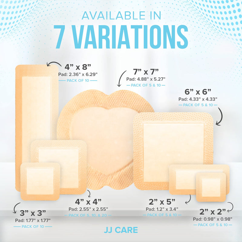 [Australia - AusPower] - JJ CARE Silicone Foam Dressing 2x2 [Pack of 10], Silicone Bandages for Wounds, Waterproof Wound Dressing with Silicone Adhesive Border, Absorbent Bed Sore Bandages for Wound Care 2x2 Inch (Pack of 10) 