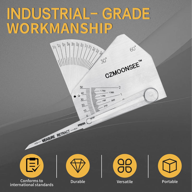 [Australia - AusPower] - SKEW-T Stainless Steel Oblique Welding Inspection Ruler Angle Weld Gauge Welding Point Measurement Gauge Welding Angle Gauge ulnar Test Ruler 