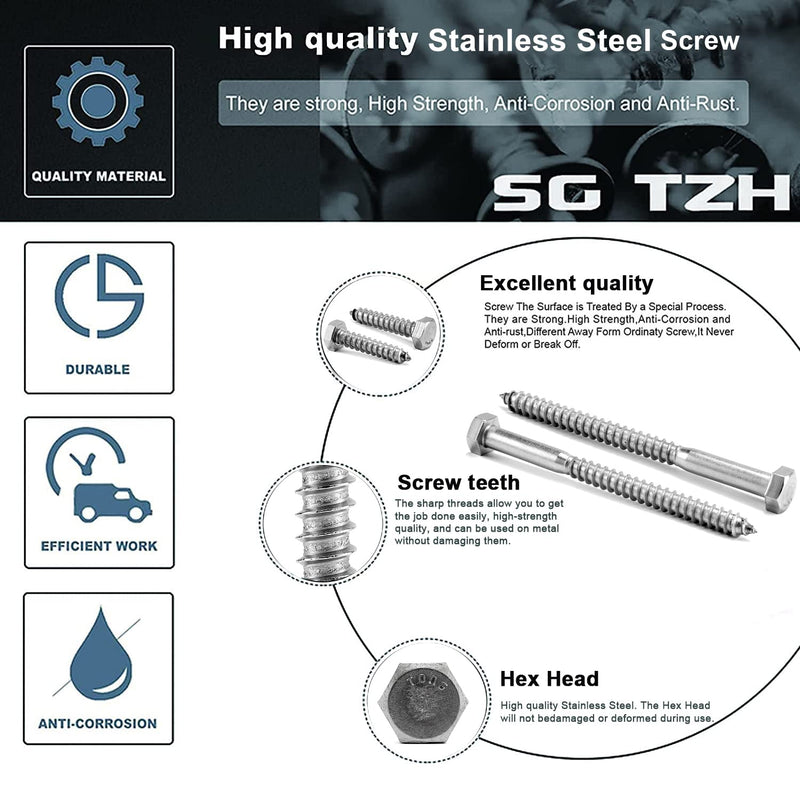 [Australia - AusPower] - 5/16" x 1-1/2" Hex Head Lag Screws Bolts 20Pcs 304 Stainless Steel 18-8, Partial Thread, Hexagon Head Wood Screws by SG TZH 20 5/16-18 x 1-1/2" 
