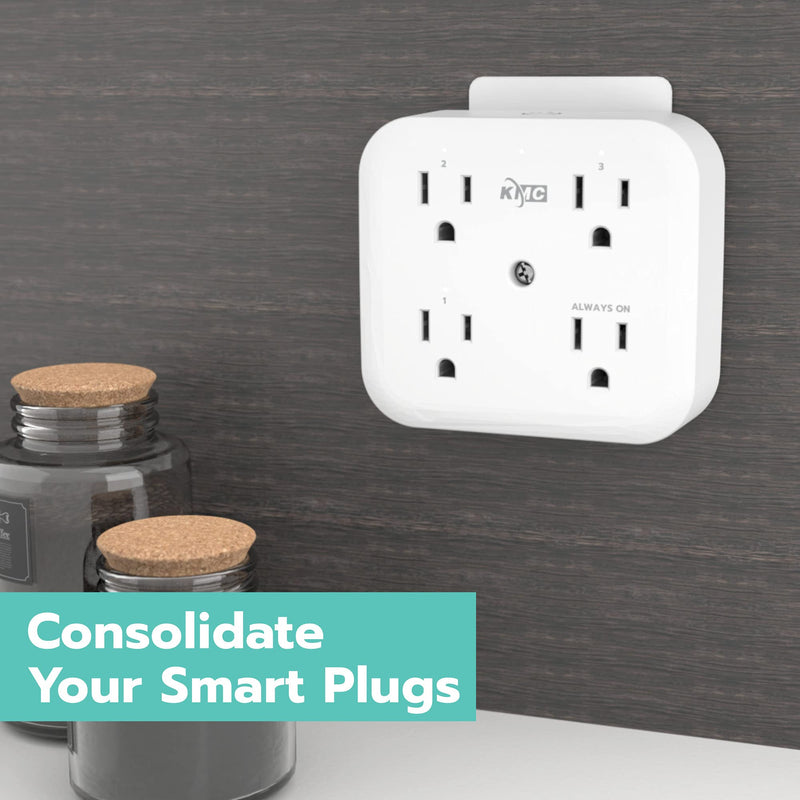 [Australia - AusPower] - KMC Smart Tap Mini 2-Pack, 4-Outlet Wall Mounted Plug Adapter, 3 Independently Controlled Wi-Fi Outlets, Compatible with Alexa & Google Assistant, No Hub Required 2 PACK 