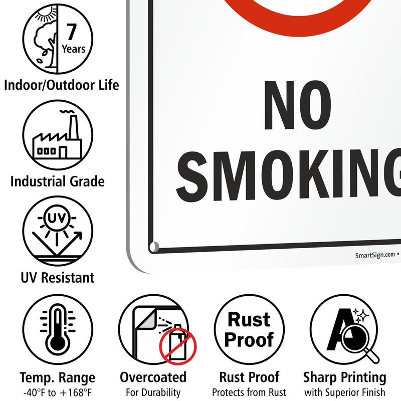 SmartSign No Smoking Sign (Pack of 4), 7 x 10 Inches, 40 Mil Aluminum, Laminated, Pre-drilled Holes, Made in USA 7" x 10" - Pack of 4