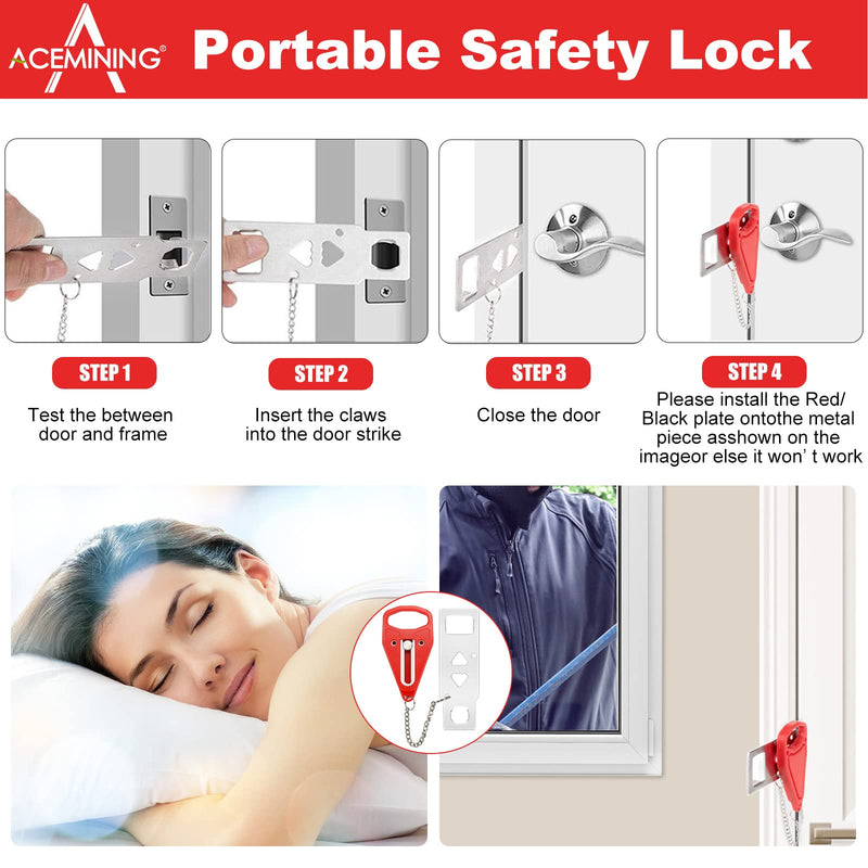 AceMining Portable Door Lock Home Security Door Lock Travel Lockdown Locks for Additional Safety and Privacy Perfect for Traveling Hotel Home Apartment College - 4 Pack 4 Pack-Standard