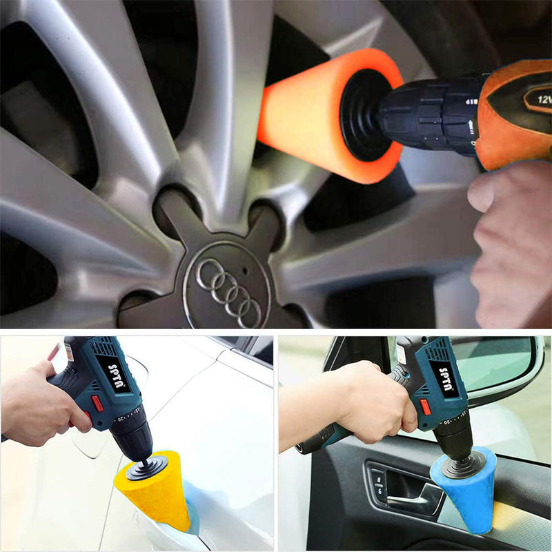 6PCS Car Wheel Hub Drill Buffing Sponge Pads Kit,3 Inch Shank Polishing Pads for Wheel Hub Cleaning, Auto Cone Metal Polish Buffing Polishing Ball,for Automotive Car Wheels Care Buffing Tool