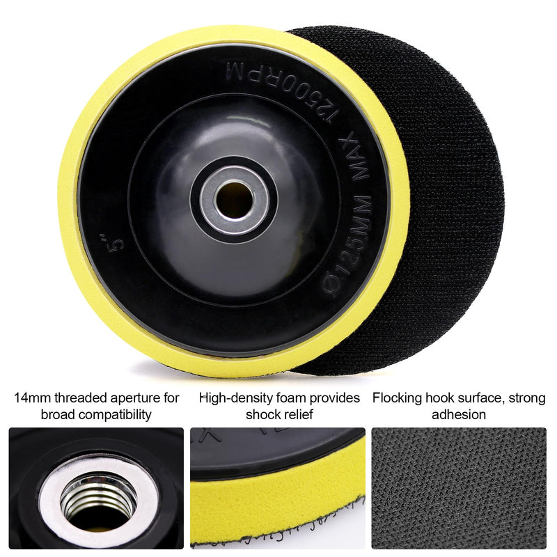 [Australia - AusPower] - WYYFXY® Pack of 3 Velcro Sanding Discs 125 mm Velcro Sandpaper Disc for Random Orbital Sanders / Angle Grinders with Drill Adapter M14 Including Mandrel for Sandpaper Sanding Discs 