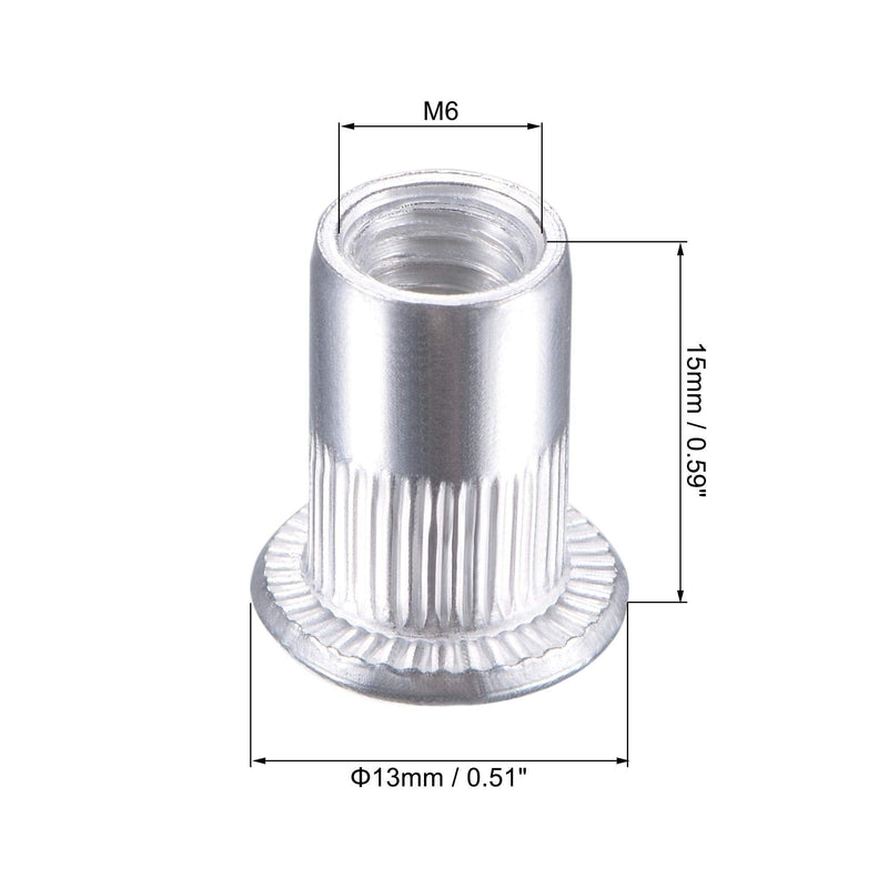 [Australia - AusPower] - uxcell M6 Rivet Nuts Aluminium Alloy Knurled Flat Head Threaded Insert Nut Silver 25pcs 