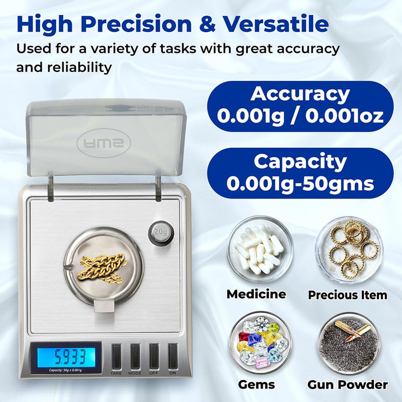 [Australia - AusPower] - AWS Gemini-50 Milligram Scale 50g x 0.001g – Digital Jewelry/Lab Scale for Powder, Gold, Gems – Includes Calibration Weights, Tweezers & Tray – Tare, Cal, 6 Units, Pocket Size Mg Scale (Silver) Gemini - 50 - Silver 