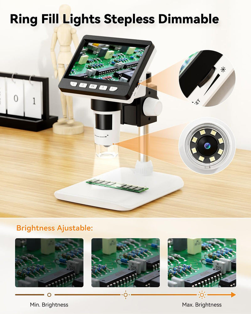 [Australia - AusPower] - 4.3" Digital Microscope for Adults, SKYEAR Coin Microscope1000X Magnification with 8 Ajustable LED Fill Lights, USB Microscope for Windows/MacOS, Coin Collection Supplies 