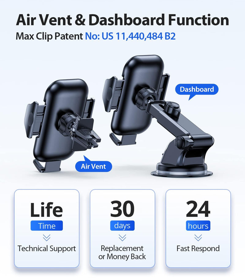 [Australia - AusPower] - VICSEED Phone Holders for Your Car [Super Suction Power & No-Wobbling] Universal Cell Phone Mount Dashboard Windshield Vent Long Arm Hands Free Cradle Fit for iPhone, Android and All Smartphones Classic Black 