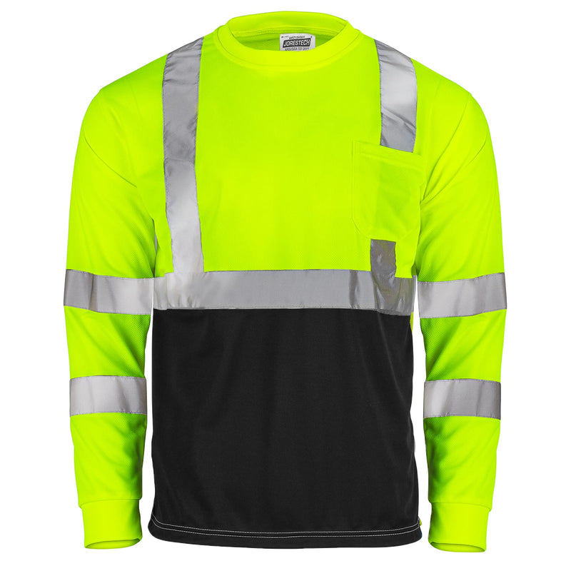 JORESTECH High-Visibility Long Sleeve Safety T-Shirt, ANSI/ISEA 107 Type R Class 3 Compliant, Black Bottom Design, Reflective Tape (TS-13) X-Large Lime/Dark Blue