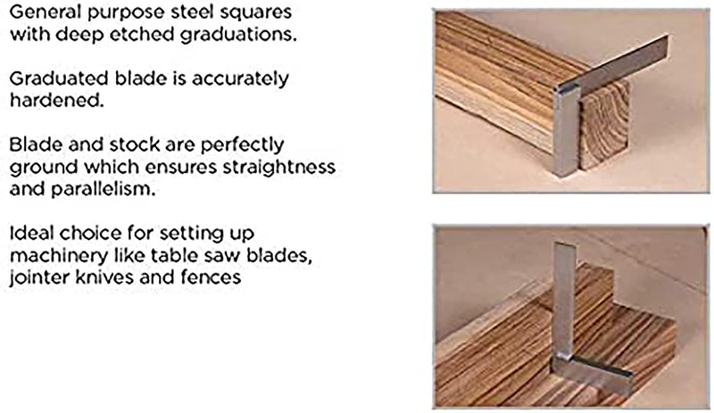 Groz 6" Graduated Workshop Steel Square, 0.00028" Squareness Tolerance, Hardened Spring Steel Blade, Precision Machinist Try Square for Layout, Setup and Inspection (01143) 6 Inch