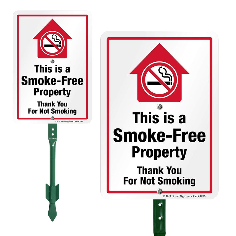 SmartSign This is A Smoke Free Property Sign, Thank You for Not Smoking for Yard | 10" x 7" Aluminum Sign & 21” Tall Stake Kit, Easy Installation