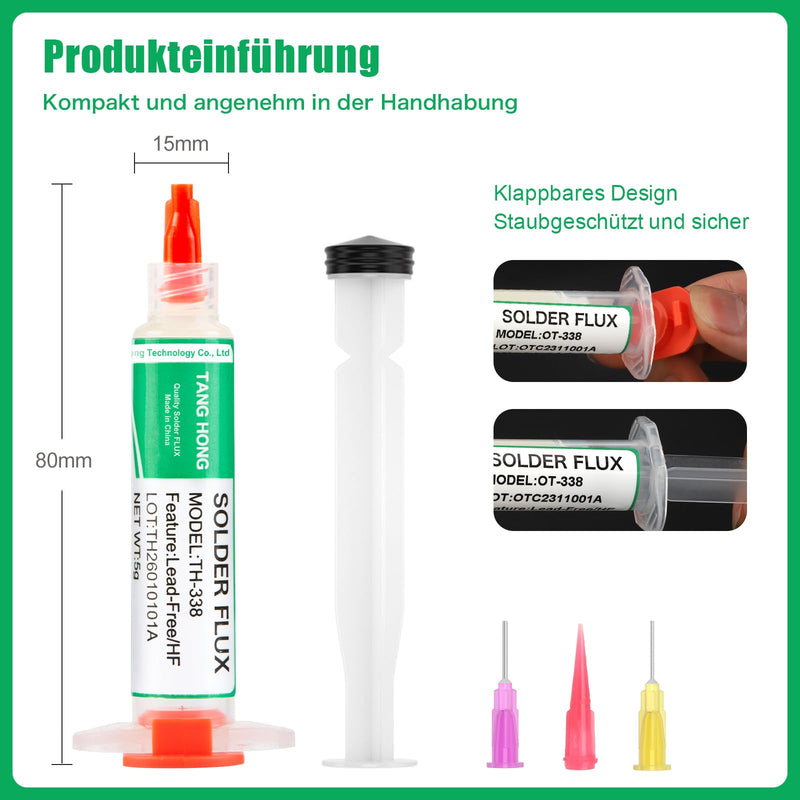 TH-338 Flux Soldering, 5 ml No-Clean Lead-Free Rosin Flux (Pack of 3), 2.5 mm/3 m Desoldering Braid (Pack of 2), Suitable for Mobile Phone Soldering, BGA, Household Appliance Repairs 5-piece set