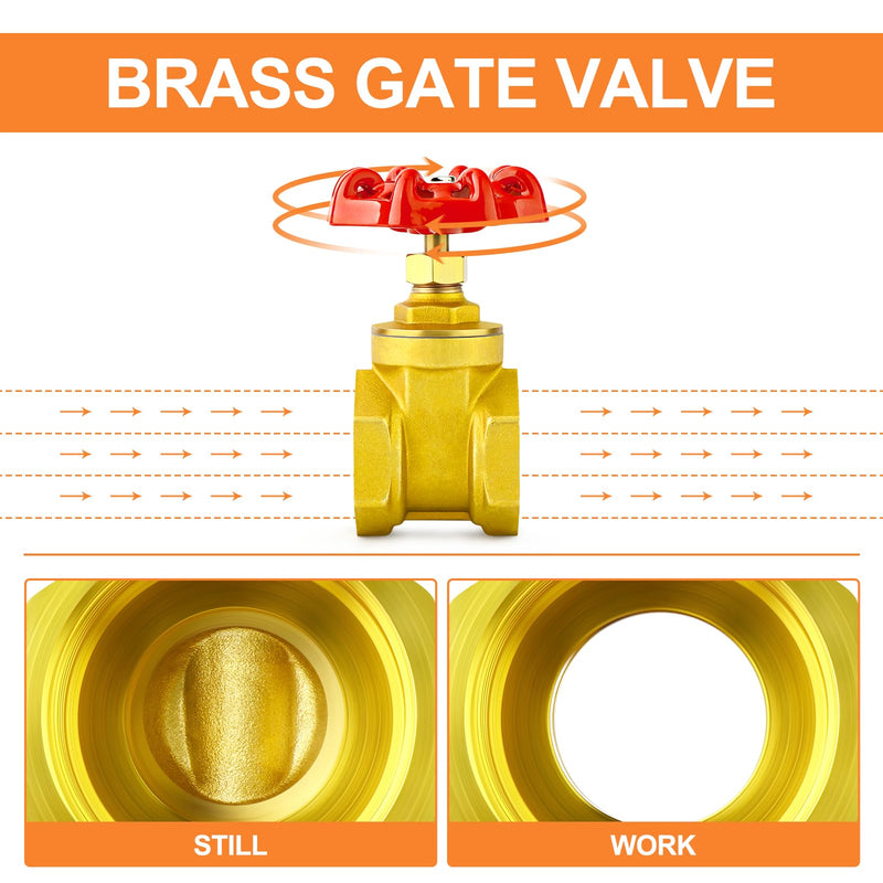 [Australia - AusPower] - GASHER 1PCS 1-1/2 Inch Brass industrial Gate Valve, Heavy-duty Rotary Sluice Valve with Female x Female Threads, with Wheel Handle, For Water, Oil, Gas 1.5 Inch 