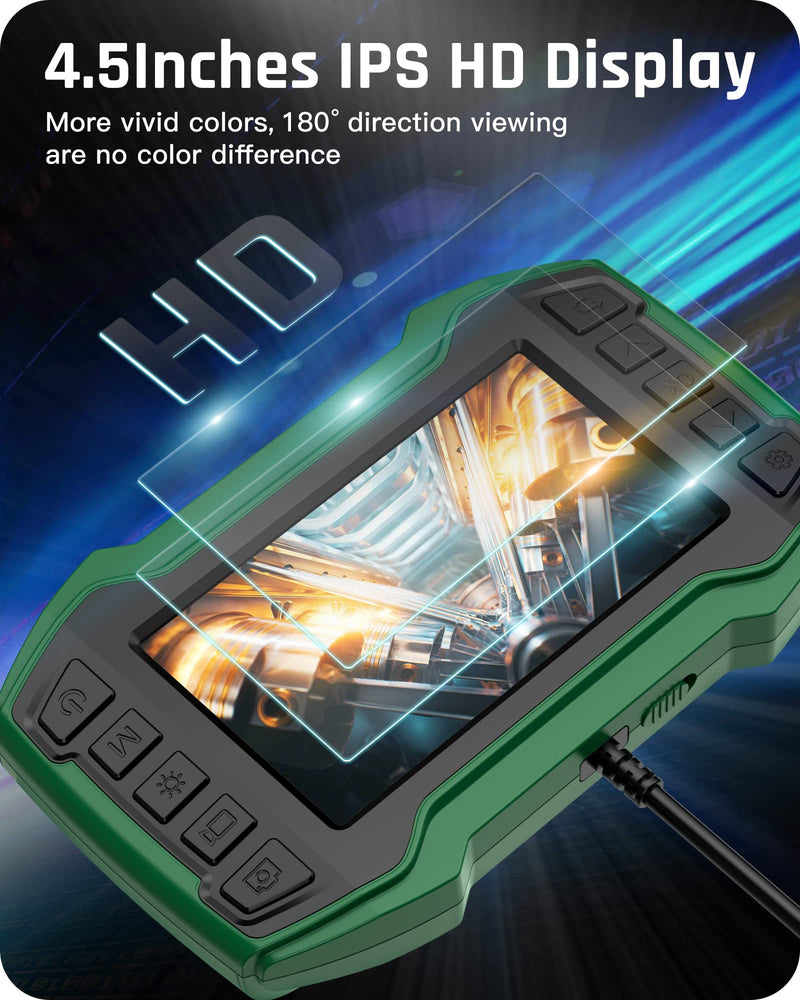 [Australia - AusPower] - Dual Lens Endoscope, 1080P HD Borescope Inspection Camera with Light, 4.5'' LCD Screen can Split Screen, 7.9mm IP67 Waterproof Scope Camera, 16.5FT Semi-Rigid Cable, 32GB Card 