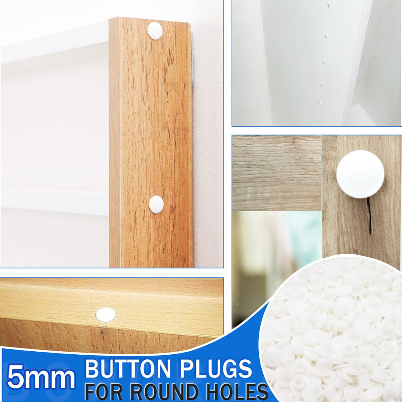 500Pcs 5mm(3/16Inch) Plastic Hole Plugs White Screw Cap Drilling Covers Round Button Plugs for Cabinet Cupboard Shelves License Plate Furniture Hardware 500pcs*0.19"(5mm)