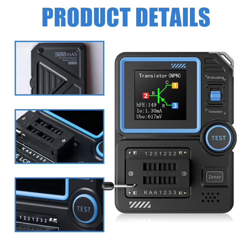 [Australia - AusPower] - LCR-P1 Transistor Tester, Transistor Meter with Colour Display, Diode Capacitor Resistance Meter LCR ESR Meter LCR Resistance Counter Multifunction Tester NPN PNP MOSFET IR 