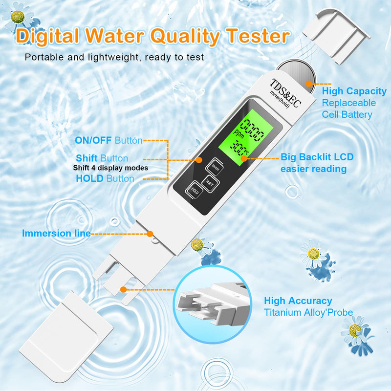 [Australia - AusPower] - TDS Meter Digital Water Tester, 2025 New Professional 3-in-1 TDS, Temperature and EC Meter (°C, °F) 0-9990 ppm, Ideal for Drinking Water, Aquariums, Hydroponics, RO/DI Systems & More 
