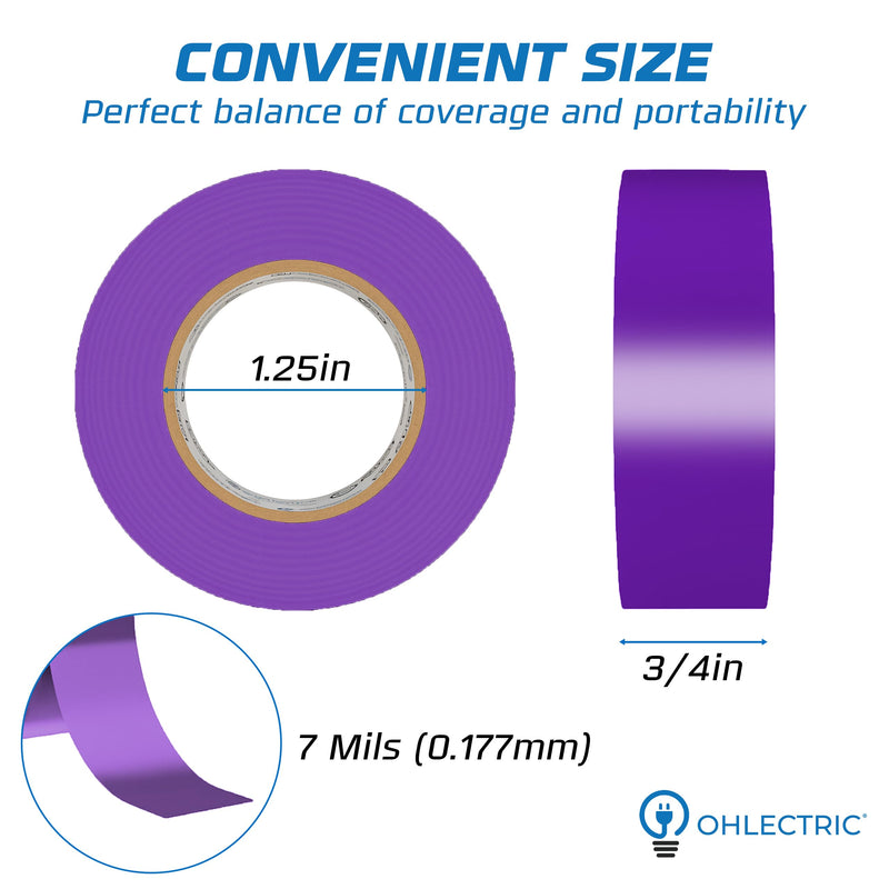 OHLECTRIC Professional Grade Vinyl Electrical Tape (10 Pack) Purple - 7 Mil Thick Flame-Retardant, Heat & Weather Resistant 3/4 Inch x 60 Feet | Ideal for Contractors & Electricians 10 Roll