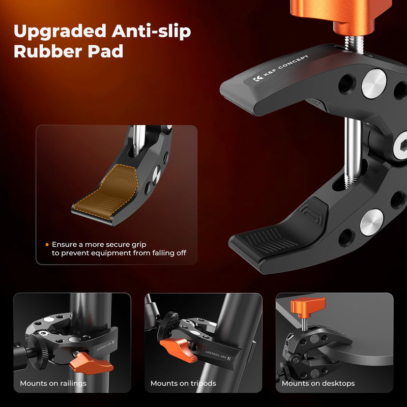 K&F CONCEPT 2 Pack Camera Mount Clamp, Super Crab Clamp with 1/4" Thread Holes for Round Pipe Flat Surface, Monitors, LED Lights, and Other Photographic Accessories