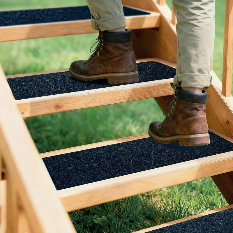 10 Pack Stair Treads Non-Slip 6” x 30” Outdoor Non Skid Tape, Pre-Cut Black Anti Slip Safety Adhesive Strips for Steps, Staircase 6”x30” 10PCS