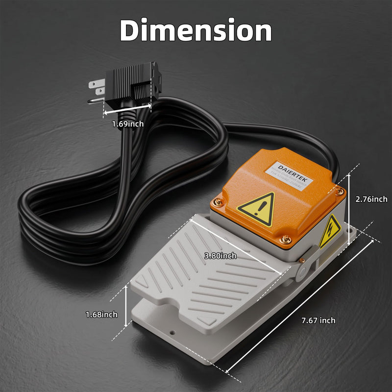 DaierTek Momentary Foot Pedal Switch, Heavy Duty SPDT NO NC 15A 110-250V Foot Switch, IP65 Aluminum Cast Industrial Foot Control with 6ft Cable & Piggyback Plug for Sander Meat Grinder Wood Lathe Yellow Switch with 6ft Cable