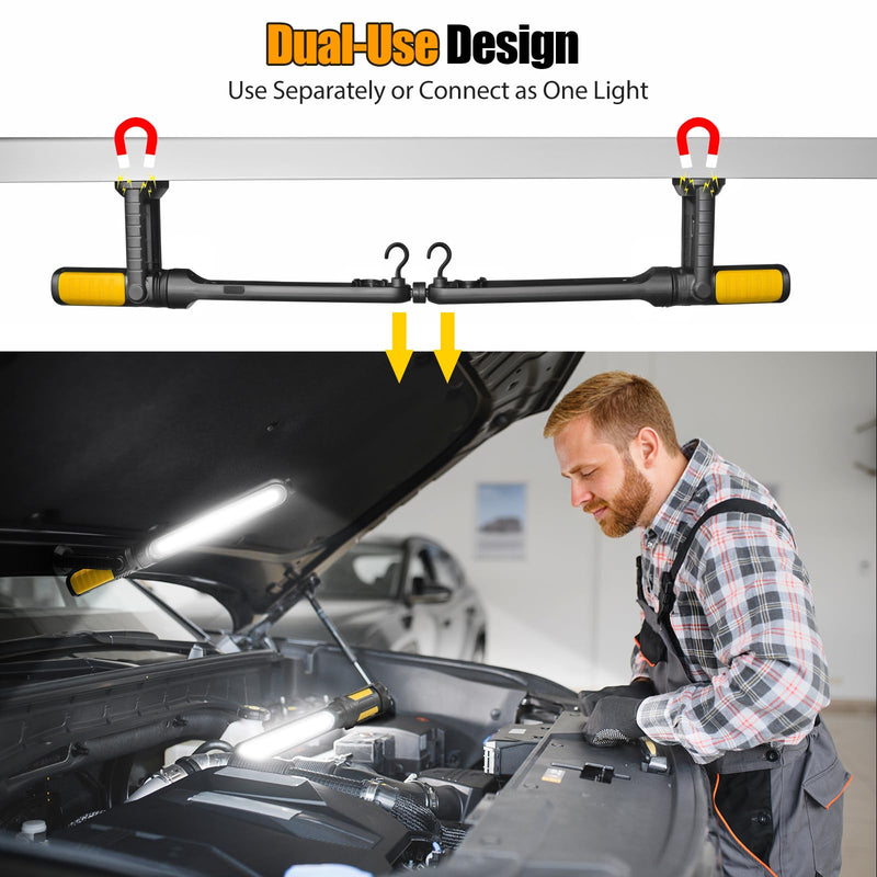 SYLSTAR Mechanic Work Light Bar with Upgraded Sensor Control - 2400LM LED, 4400mAh Rechargeable Underhood Work Light with Hooks & Magnetic Base for Car Repairing, Garage Workshop, Emergency Orange
