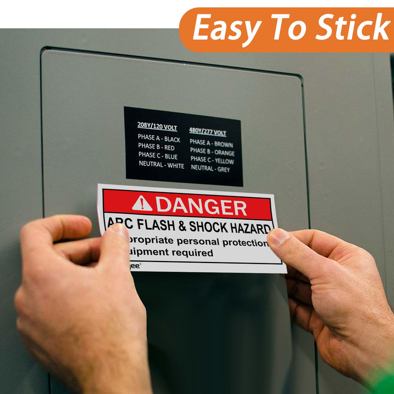 100 pack 2 * 4 inch WARNING Arc Flash and Shock Hazard Appropriate PPE Required,High Performance Vinyl Lable for Electrical,Black and Orange on White Safety Signs for the Workplace (red danger label) red danger label