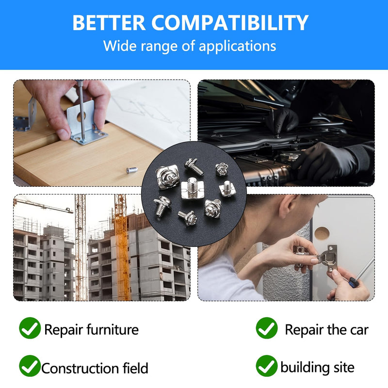 [Australia - AusPower] - 210 Pcs Terminal Block Screws, M3 M3.5 M4 M5 Terminal Screws Assortment Kit with Square Washers, for Fixing Wires in Electrical Ffacilities, Nickel-Plated Carbon Steel 