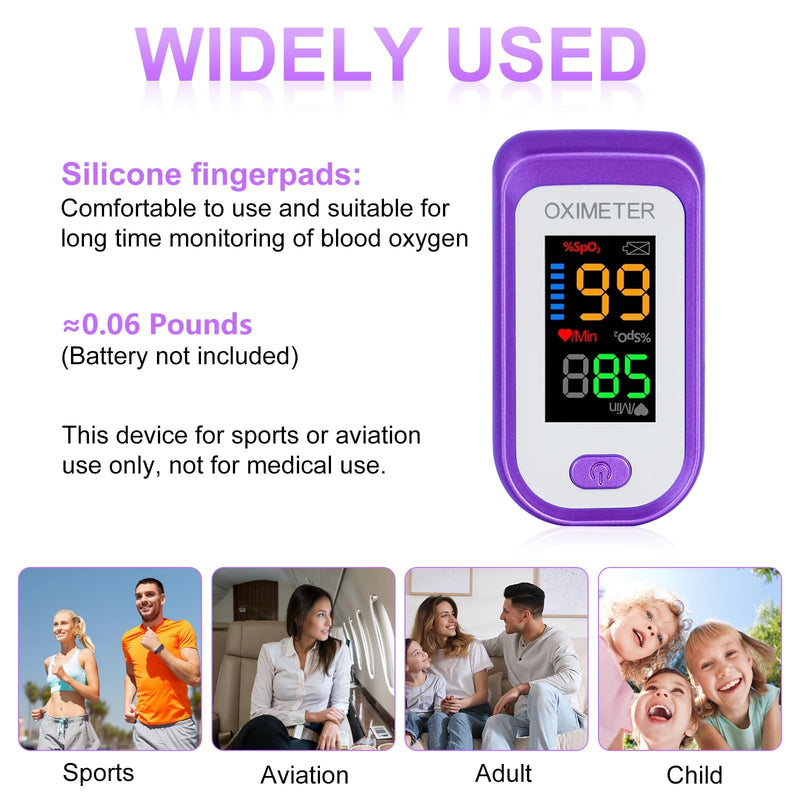 [Australia - AusPower] - Pulse Oximeter Fingertip, Pulse OX with Large LED Display, Oximeter, Pulse Oximeter, Fingertip Pulse Oximetr, Oximeter with AAA Battery Lanyard (Purple) 