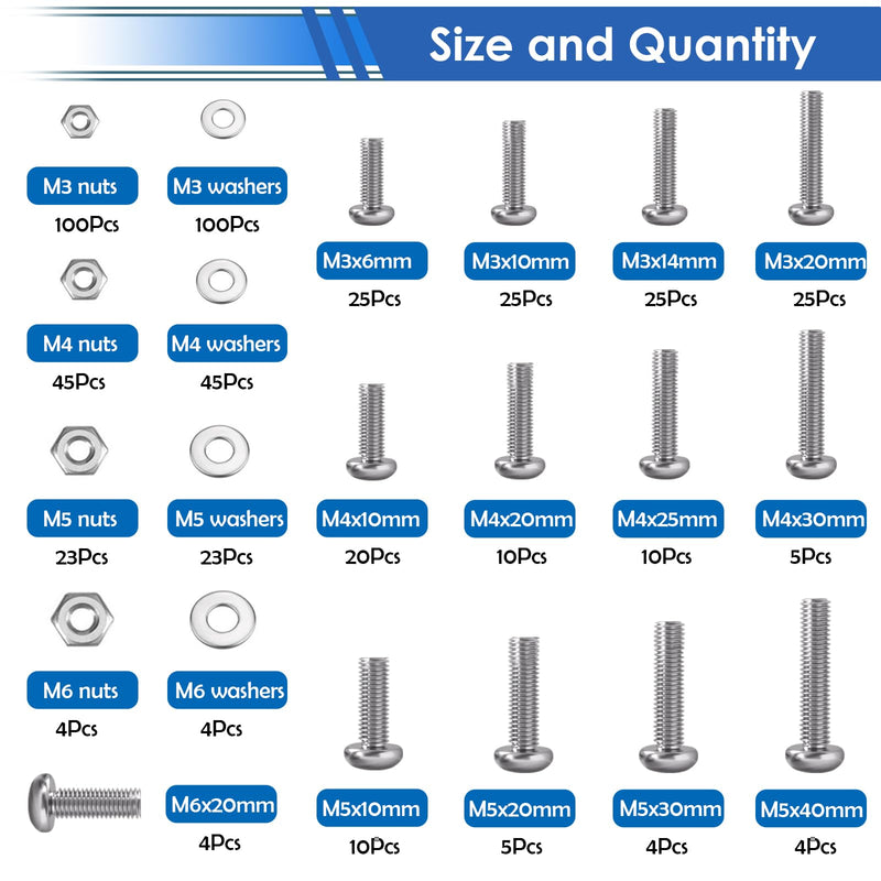 [Australia - AusPower] - smseace 516Pcs Nuts and Bolts Assortment Kit 21-Sizes M3/M4/M5/M6 Nut Bolt Washer Assortment Kit for Machinery, Furniture, Automotive, Motorcycle Repairs 