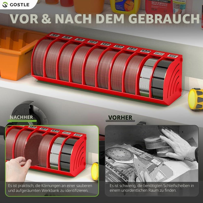125 mm Sanding Discs Storage Box - Set of 10 Boxes, Red, Space-Saving, Stackable, with Grit Categorisation for Workshop and Random Orbital Sander Accessories 10.0