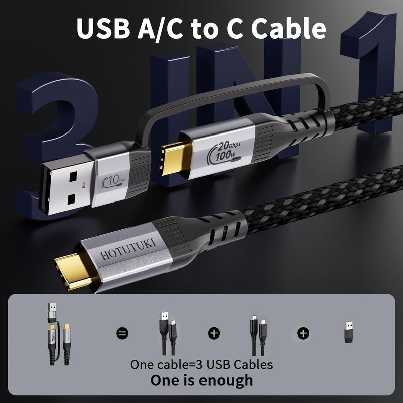 Long USB a to USB c Cable 16.5FT Multi Functional 2in1, usbc 3.2 Gen 2X2,20Gbps High Speed Data Transfer,4K@60Hz UHD Video 5A/100W Fast Charge Cord Compatible with Thunderbolt 3/4, Braided 16.5FT/5M