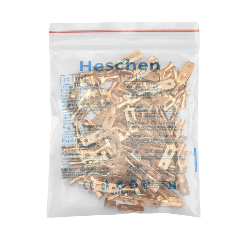 Heschen 100 x 1/4" Spade Quick Connector Crimp Connectors Non Insulated