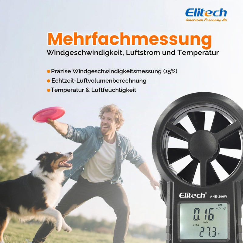 Elitech Bluetooth Wind Gauge, Digital Anemometer Wind Speed Measurement Temperature, CFM/CMM Air Flow Measurement for HVAC & Environmental Testing ANE-200W