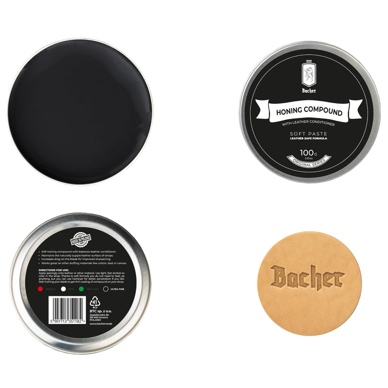 Bacher 12000 Scraper Paste Black for Knives & Strops - 100 g | Weich ohne Hitze | Schleifpaste Messer, Polierpaste Lederscheibe | ultrafein 0,4-0,6 µm | ca. 50-100 Anwendungen | Applikator