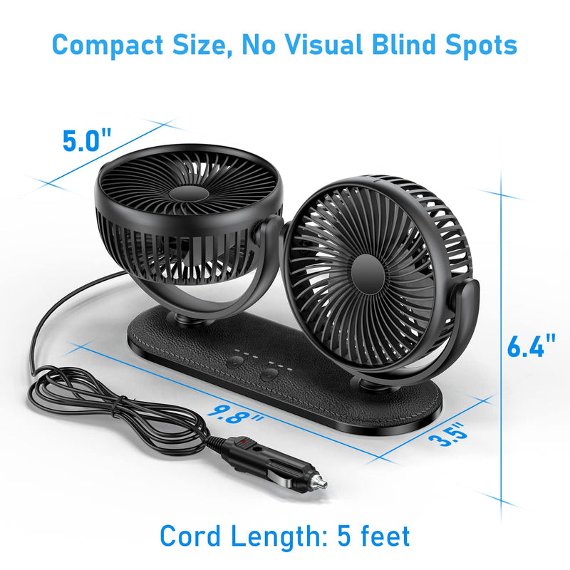 [Australia - AusPower] - TriPole Car Fan 12V / 24V Portable Auto Cooling Fan Dual Head Rotatable Vehicle Fan 3 Speeds Strong Wind Air Circulation Fan for Car Dashboard Electric Fan for Truck SUV Sedan RV Van Boat Golf Cart 