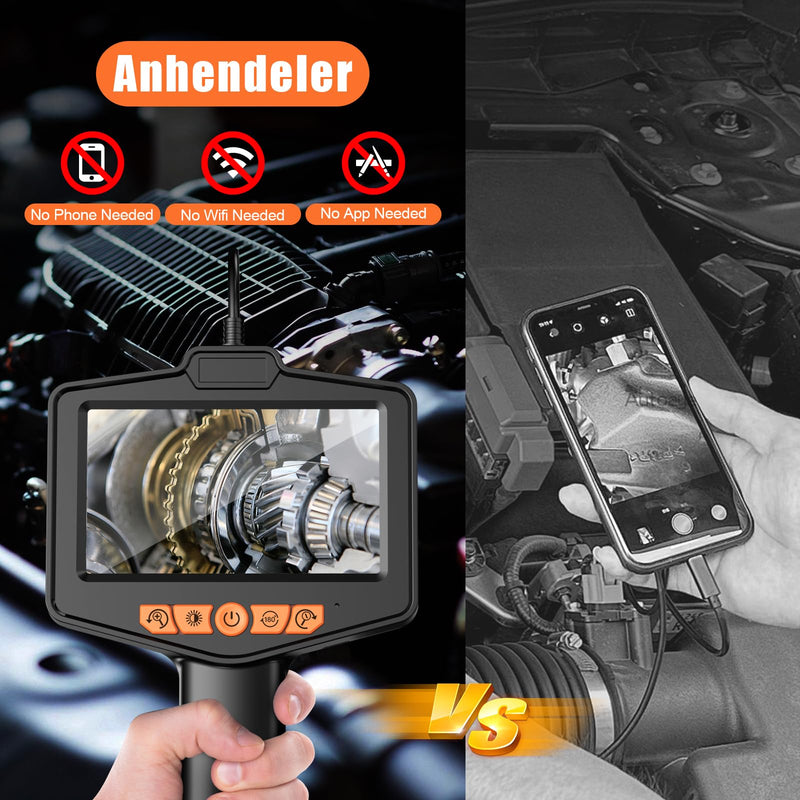 Dual Lens Endoscope Camera?Anhendeler 4.3" IPS Screen Mechanic Camera, 16.4 Borescope Inspection Camera with Light, IP67 Waterproof Snake Camera, Scope Camera for Automotive, Pipe, Wall, Gift for Men dual lens