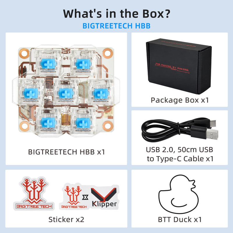 [Australia - AusPower] - BIGTREETECH HBB Fe Hot-Key Button Board Quick Control Keyboard with Preset Keys and RGB Lighting for Klipper Voron2.4/Trident/Switchwire 3D Printer Fit for BTT Pi 1/2 Manta M8P KNOMI, Transparent PCB 