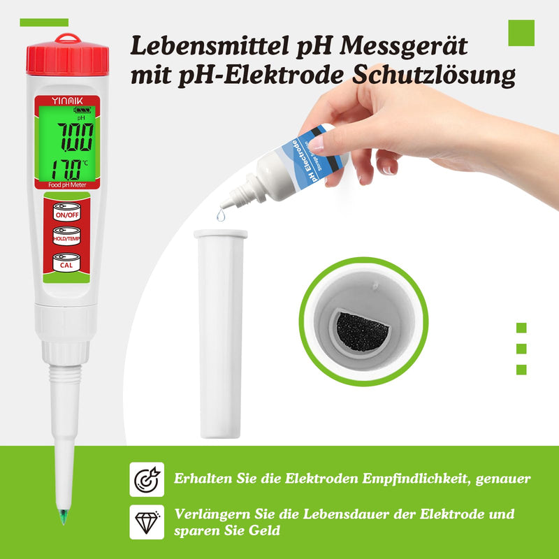 [Australia - AusPower] - Digital pH Meter, YINMIK pH Tester for Food with Calibration Solution, pH Value for Fermentation, pH Food Tester for Dough, Sushi Rice, Kombucha, Soap, Cheese, Meat, Pool and Water pH meter with solution 