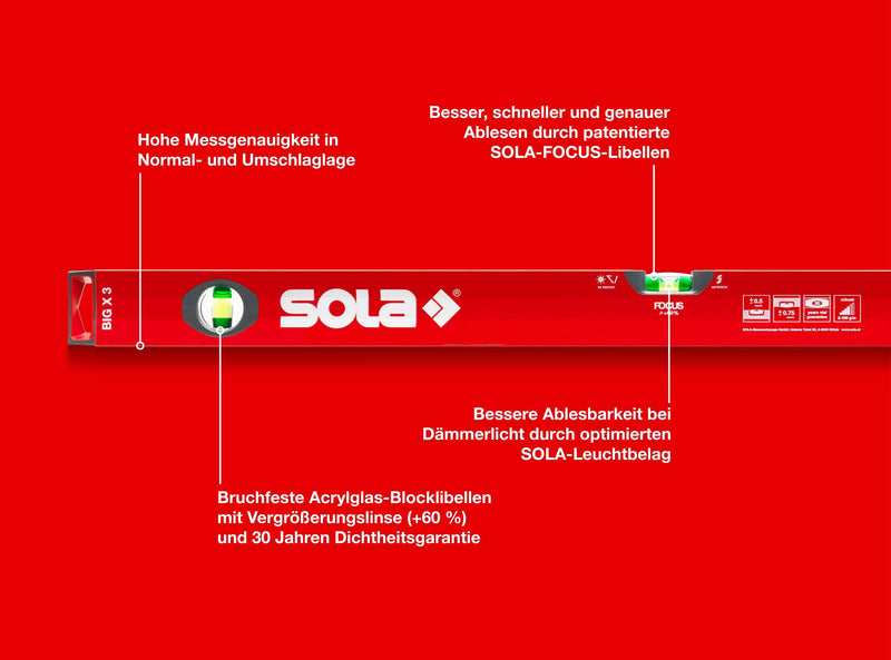 [Australia - AusPower] - Sola water spirit level, red, BIG X 3 100 1000 mm 