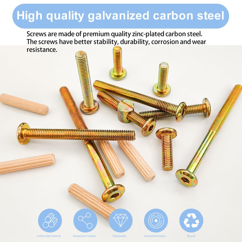 [Australia - AusPower] - weideer 26 Set Crib Screws Hardware Replacement Kit Baby Bed Frame Bolts M6x20/40/50/60/70/80mm Barrel Nuts Wooden Dowel Pins Hex Drive Socket Cap Screws Kit for Beds Chairs Furniture Bronze 